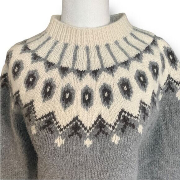 Lauren Ralph Lauren Sweater Gray Wool Angora Fair Isle Neutral Knit Pullover - Picture 3 of 8